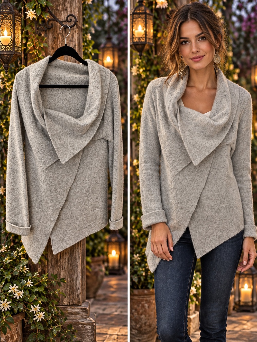 Chiaramente Italian wool-blend waterfall cardigan, size Medium